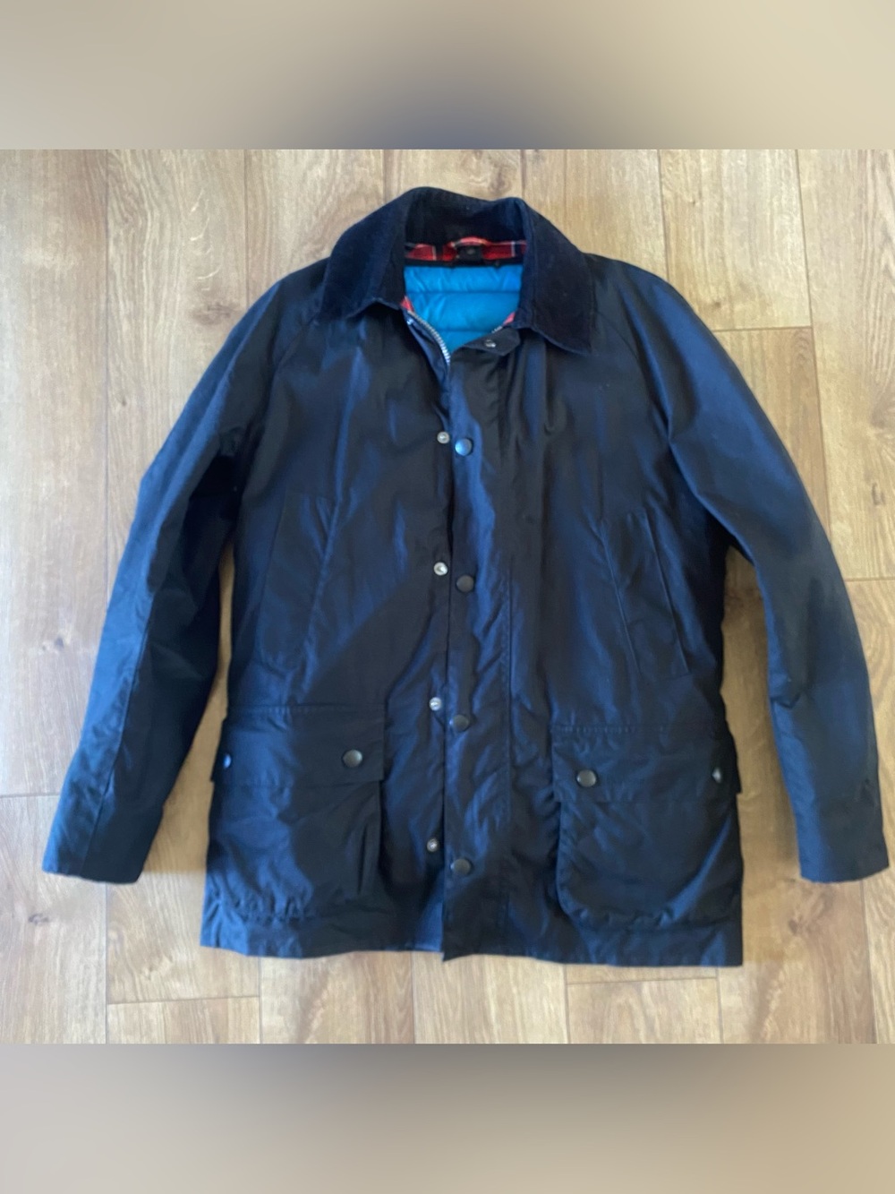 Barbour Ashby Jacket Black Waxed Corduroy Collar Field Insulated Liner Mens M